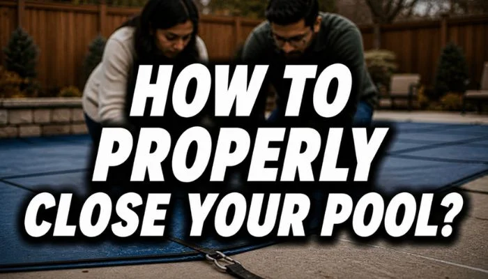 how to properly close your pool feature image with a couple securing a pool cover outdoors