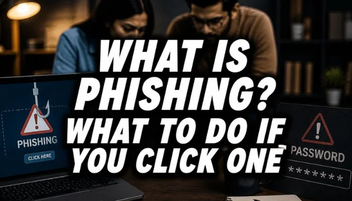 what is phishing and what to do if you click one feature image with warning symbols and phishing alerts on laptop screens